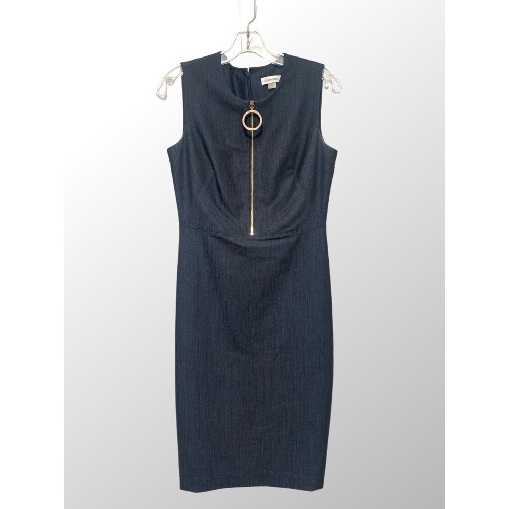 Calvin Klein Sleeveless Sheath Dress Size 4 Charcoal Gray Stretch Office Career